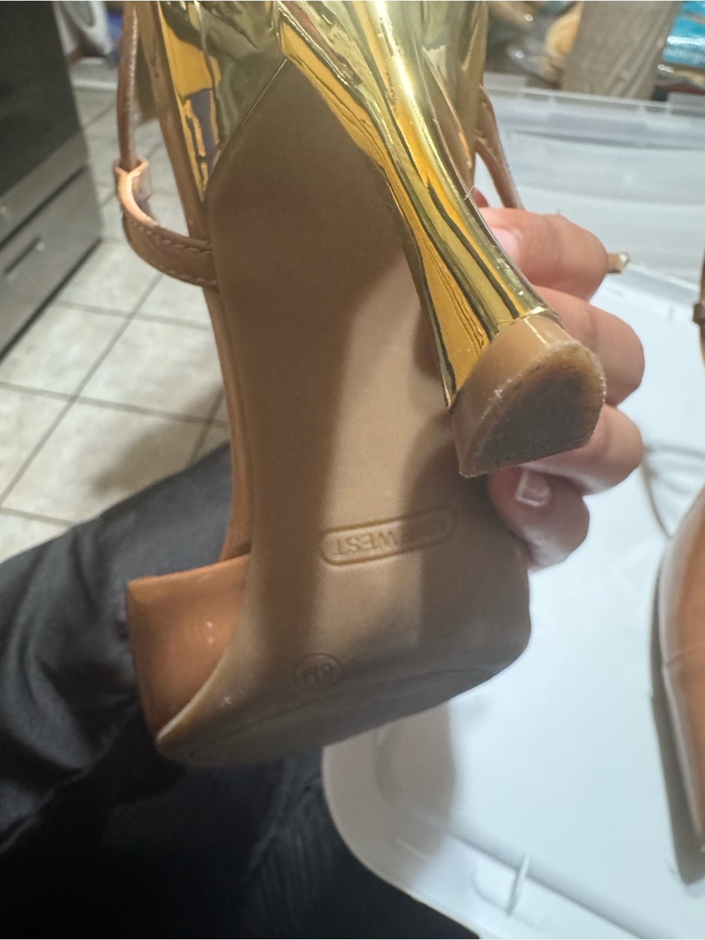 Nine West Tan Pointed Toe Ankle Strap Heels - Picture 3 of 3